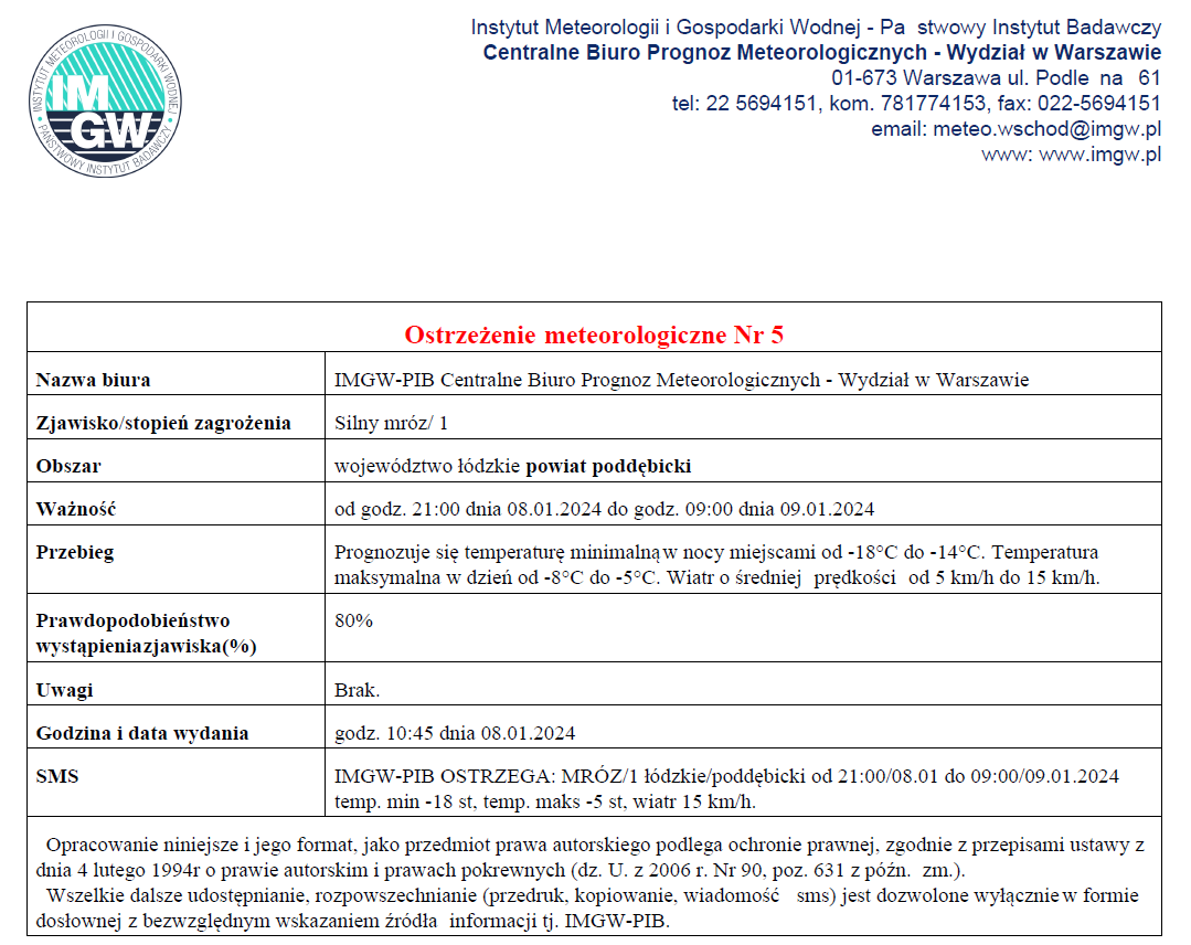 Ostrzeżenie meteorologiczne silny mr&oacute;z